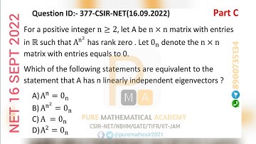 Csir Net September 2022 Linear Algebra Solution | Question ID 377 | Pure Mathematical Academy | PMA