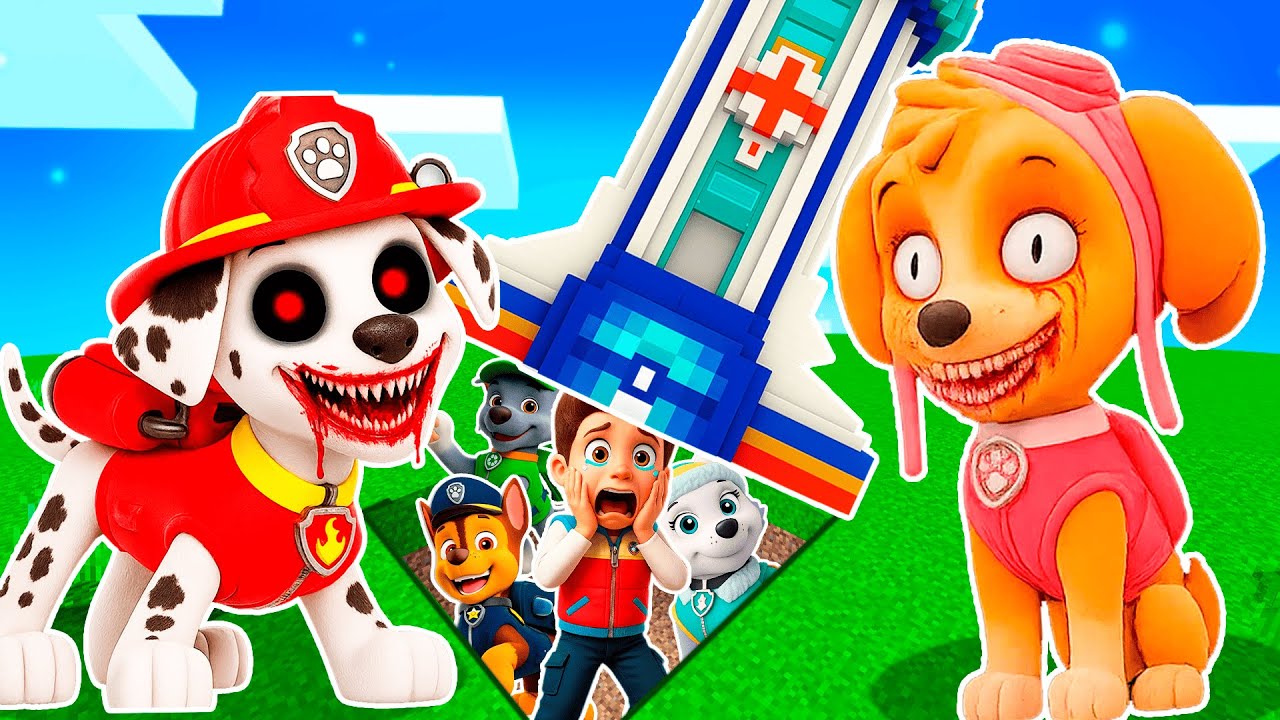 😱 ME ESCONDO BAJO LA CASA de MARSHALL EXE y SKYE EXE de Paw Patrol en MINECRAFT