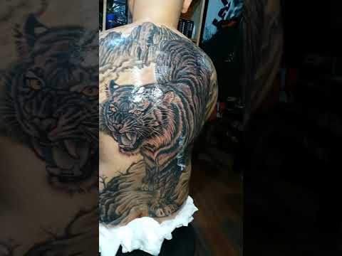 hình xăm full lưng hổ xuống núi ( Tattoo tiger full back) by:Dzĩnh Tattoo  0773041579