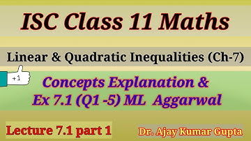 Linear and Quadratic Inequalities | ISC Class 11 Maths | Concepts & ML Aggarwal Ex 7.1 Sol | Ch 7 |
