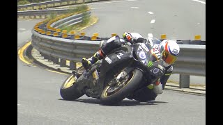 NIDYANAZO R1 sportbike on slicks fast 2 lanes wide canyon powerslides and elbow dragging HWY18 CALI