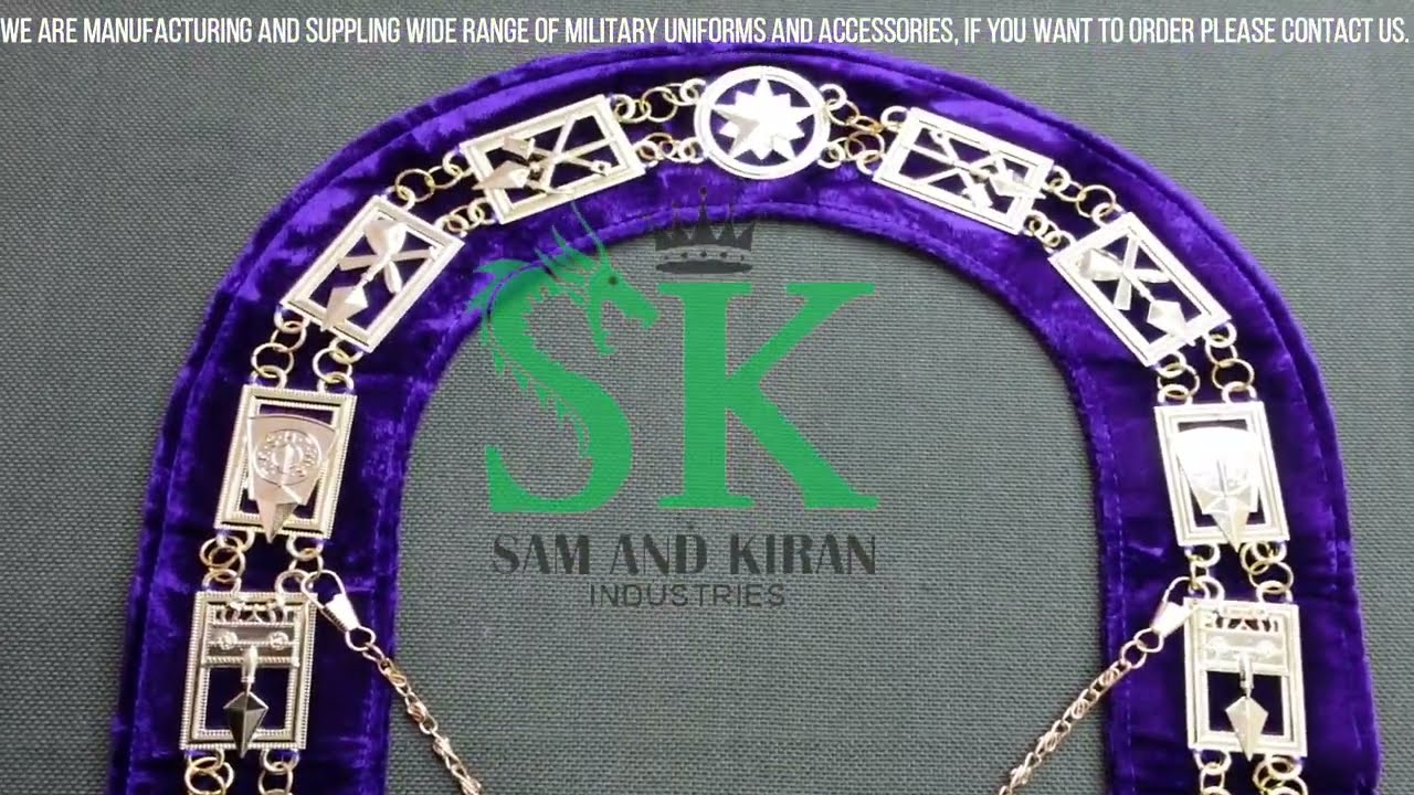 Masonic Regalia Royal And Select Officer Golden Plated Chain collar Purple Backing Masonic Collar