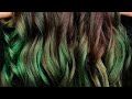 Golden green ombré look on black hairs