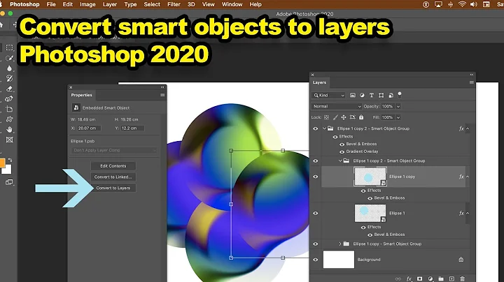 Photoshop : convert smart objects to layers (new feature Photoshop 2020  +)