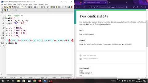 "Two identical digits" in C programming language. #Eolymp problem 8621.