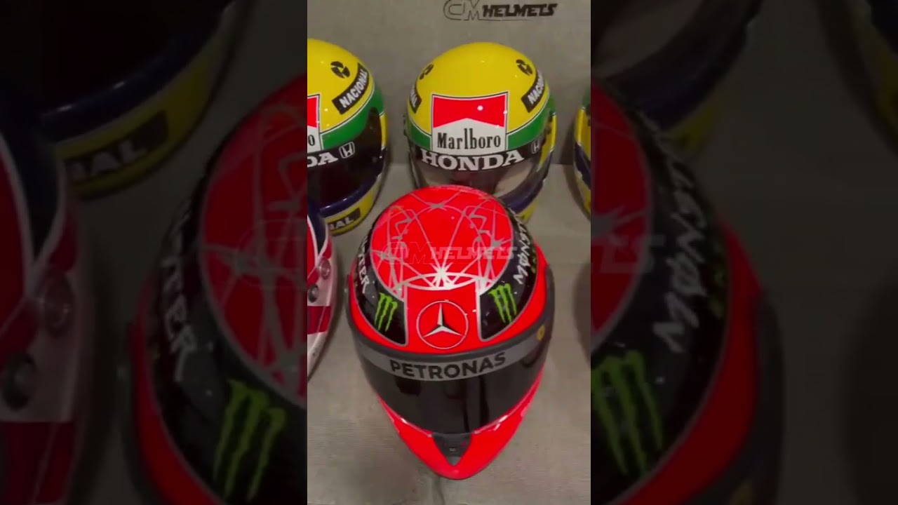 SET OF FULL-SIZE F1 REPLICA HELMETS - AYRTON SENNA, MICHAEL SCHUMACHER AND MORE LEGENDS 