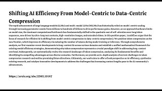 Shifting AI Efficiency From Model-Centric to Data-Centric Compression