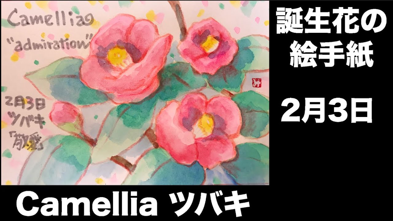 誕生花の絵手紙 2月3日 Camellia ツバキ Youtube