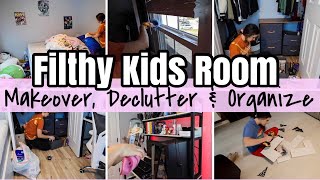 FILTHY KIDS ROOM MAKEOVER! DECLUTTER + ORGANIZE : EXTREME CLEAN WITH ME 2024