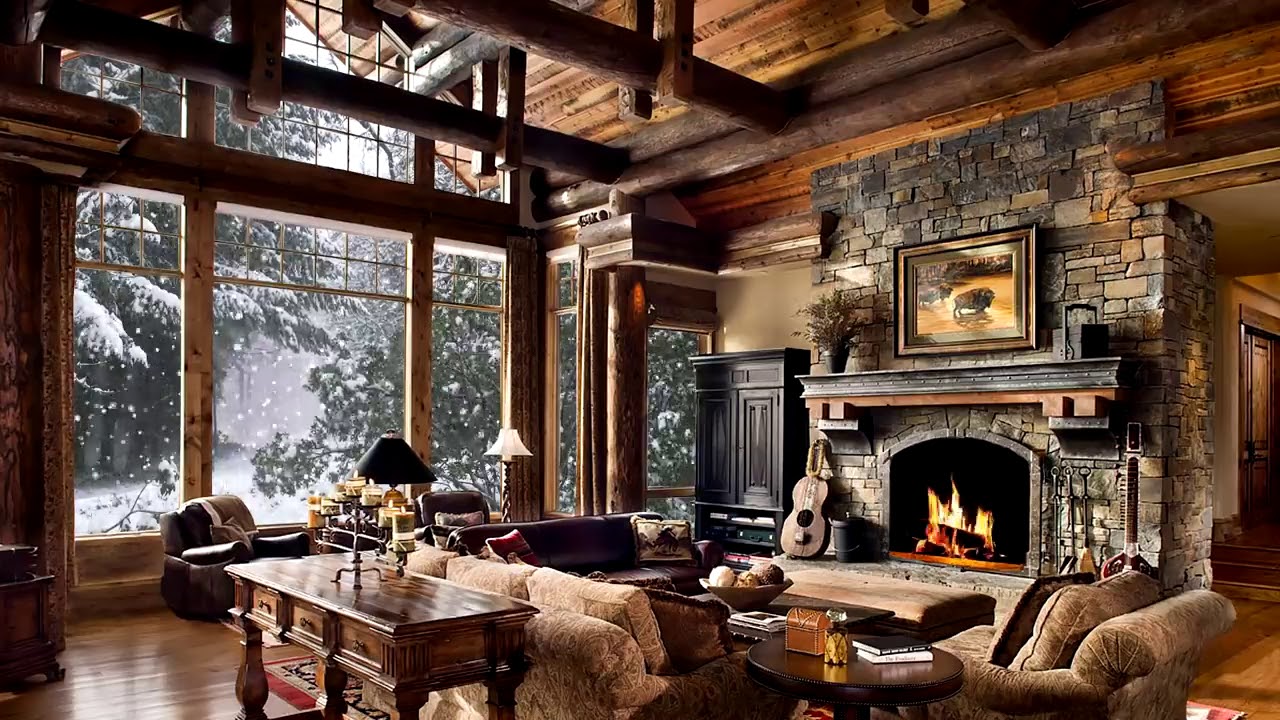 HD Christmas Screensaver Snow falling, Fire crackling sound, Cosy, Let