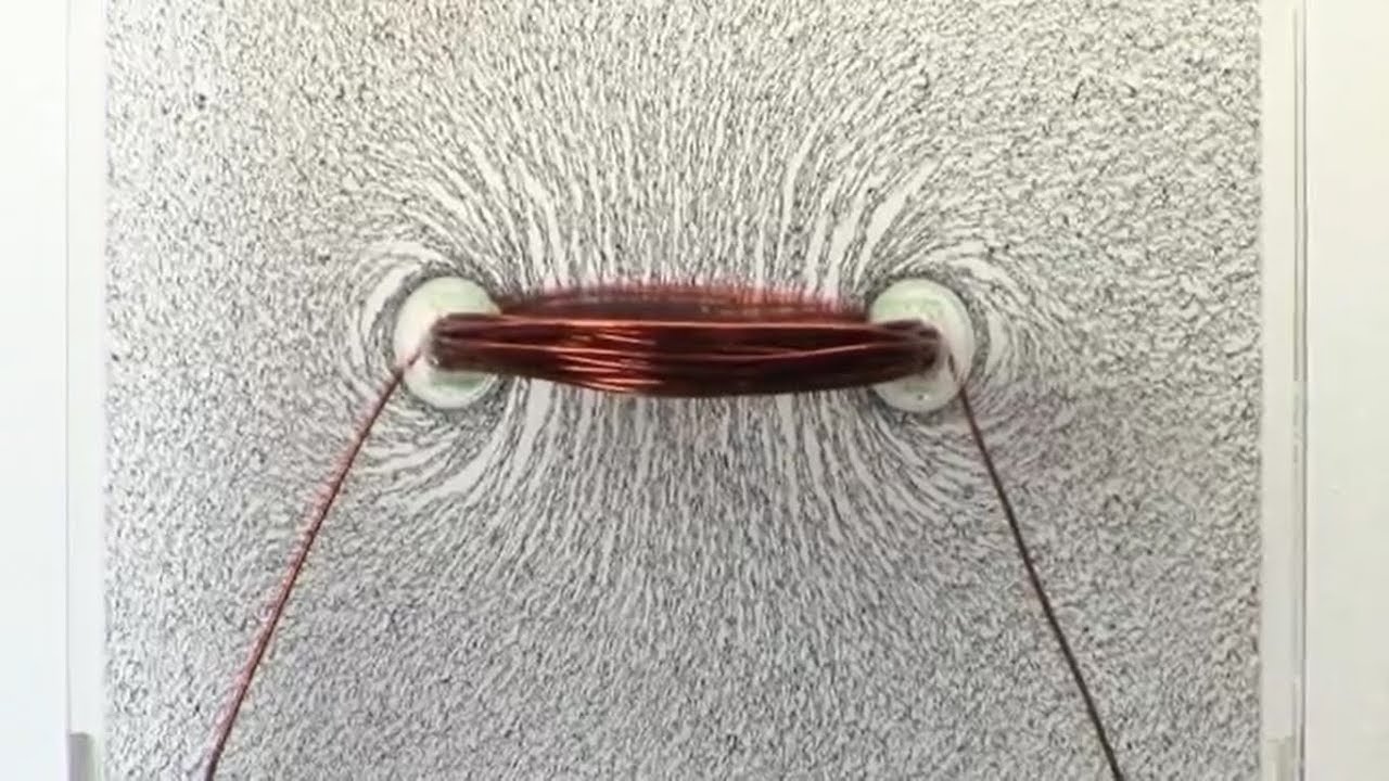 تجربة شكل خطوط الفيض المغناطيسى للسلك المستقيم والدائرى والحلزونى