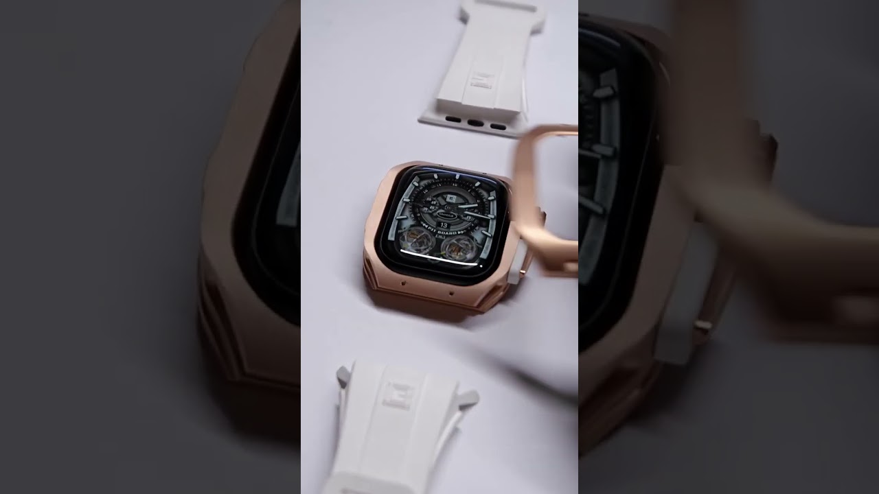 V2 Apple Watch Case Titanium Rose Gold with White Strap Beautiful Looking !