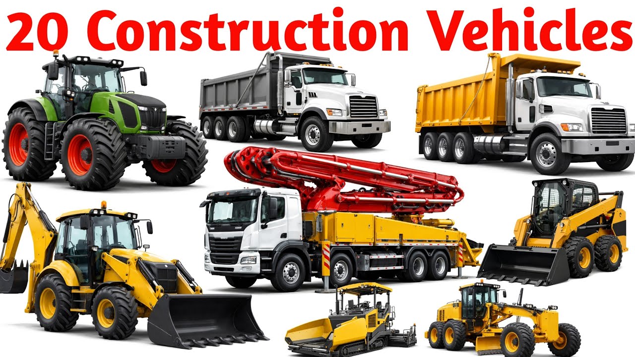 Construction Vehicles के नाम | JCB, Crane, Truck | English Learning for Kids