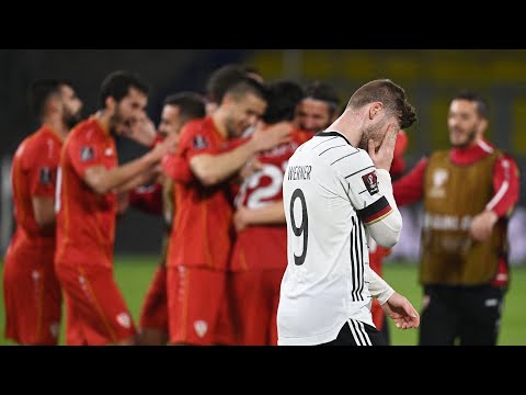 North Macedonia players wild with joy after huge shock win over Germany at World Cup Qualifier