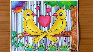 Love Birds from Heart | Love Birds Drawing,Love Birds Drawing Easy Step By Step Tutorial l Easy Bird