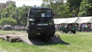 Sisu Nasu
Auf Rädern und Ketten 2019
Vom 31. Mai bis 2. Juni veranstaltete das Heeresgeschichtliche Museum wieder ein großes internationales Militär Oldtimertreffen. Auf dem Freigelände hinter dem Museumsgebäude wurden zahlreiche historische Militärfahrzeuge verschiedenster Gattungen präsentiert.
Sisu Nasu ist ein kettengetriebener Gelenk-Geländewagen (Kettenfahrzeug) der finnischen Streitkräfte, der 2000 kg Fracht oder 18 Soldaten mit ihrer Ausrüstung befördern kann. NA-110 Kettenfahrzeuge wurden zwischen 1992 und 1994 erworben. Der Vorgänger des Sisu NA-110 ist der Sisu NA-140 BT. Der wesentliche Unterschied zum Vorgänger ist der Ersatz des Benzinmotors durch einen Dieselmotor.
The Nasu (acronym for Nauha-Sisu English: Track Sisu, also meaning Piglet in Finnish) is a tracked articulated, all-terrain transport vehicle developed by Sisu Auto for the Finnish Army. It consists of two units, with all four tracks powered. It can carry up to 17 people, although the trailer unit can be adapted for different applications (see Variants section). There are two main versions, the NA-140 BT and the NA-110.
The Nasu was tested in 1985, and the next year 11 pre-production units were ordered. Since then, more than five hundred have been manufactured to equip the armies of India, Turkey and Finland.
Although it looks externally like the Bandvagn 206, which also is in Finnish Army use, it is an entirely new design, and almost 1 meter longer and 1,000 kg (2,205 lb) heavier. It has better payload-carrying capability than the Bv 206. The Nasu is designed to carry troops and equipment through snow and bog-lands in northern Finland. For this, it is equipped with four wide (62 cm) powered rubber tracks. The low ground pressure enables the Nasu to cope with a wide range of difficult conditions. It is also fully amphibious, with a speed in water of up to 6 km/h (4 mph) when driven by its tracks.
The total load capacity is 1,950 kg (4,299 lb) and a trailer with a weight of up to 2,500 kg (5,512 lb) can also be towed behind the second compartment.
More than 500 vehicles of this type have been manufactured and it is used as a personnel carrier and a weapons platform (for BGM-71 TOW anti-tank guided missiles, 120 mm mortars). In basic infantry versions, a roof-mounted 12.7 mm NSV anti-aircraft machine gun is used for close-range antiaircraft protection. There are also command, signals and ambulance variants of the vehicle.
#sisunasu #hgmwien #finland Sisu Nasu