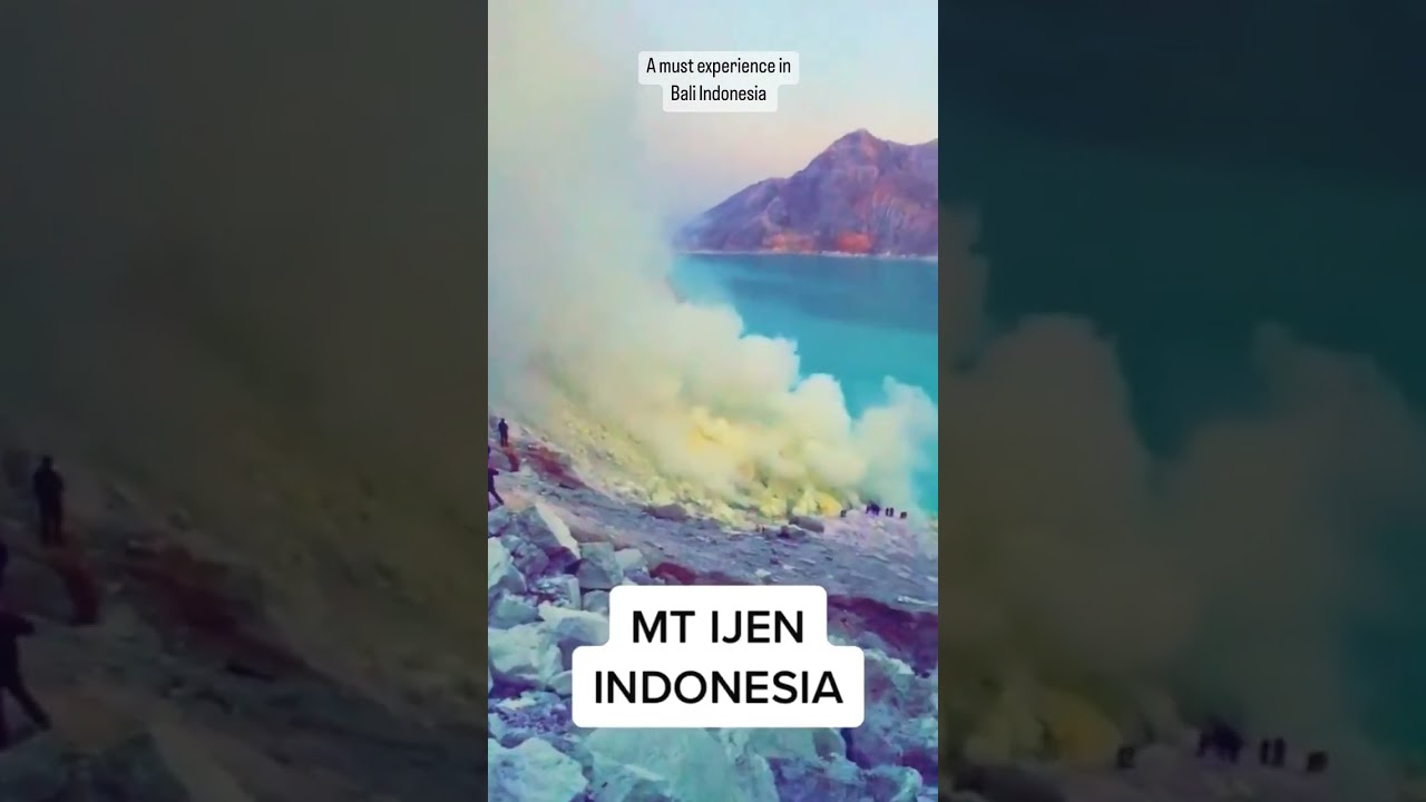 Hiking Mount Ijen Volcano Crater and the blue flames in East Java Indonesia