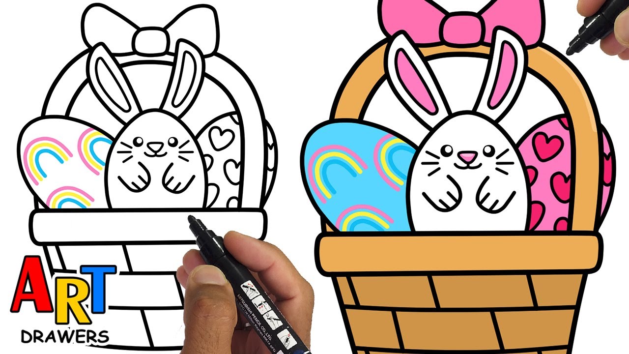How to Draw EASTER Basket Eggs and Bunny easter eastereggs YouTube