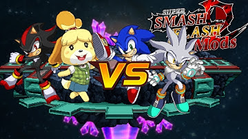 SSF2 09b mod fights-Shadow Vs. Isabelle Vs. Sonic Vs. Silver