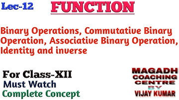 12.Functions|Binary Operation,Commutative & Associative Binary Operation,Identity & inverse|Class-12