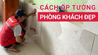 Cách ốp tường phòng khách đẹp bằng tấm pvc vân đá