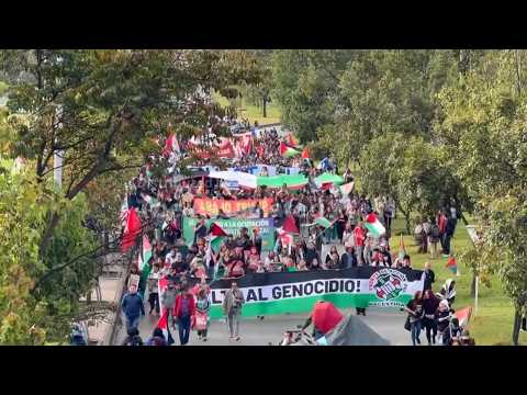 Protesters in Colombia are calling for an 'end to the genocide' against Palestinians and condemning