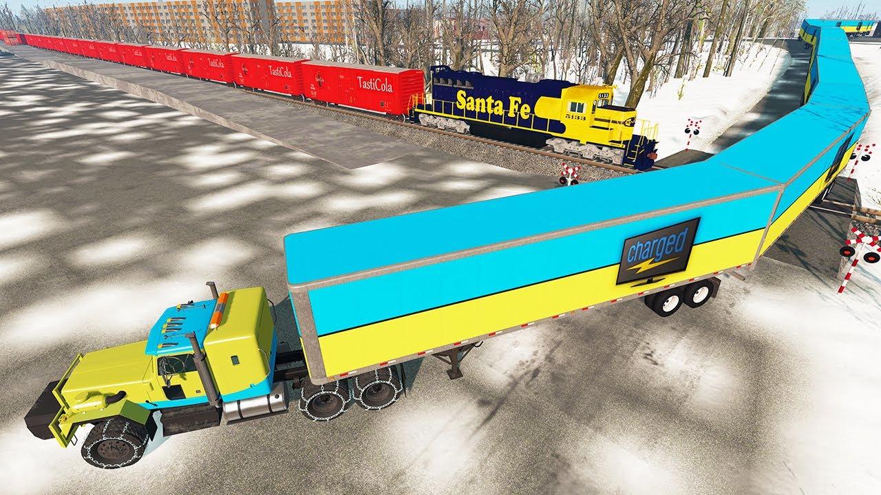 Long Giant Truck Accidents on Railway and Train is Coming #2 | BeamNG Drive