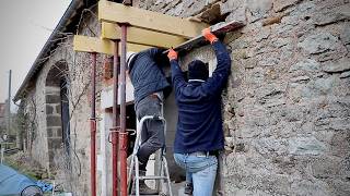 Opening an old stone wall for a new window | French Farmhouse Renovation
