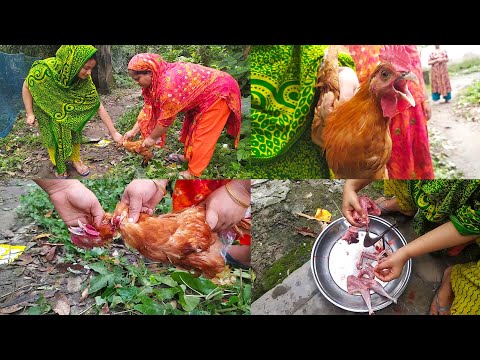 Slaughtering chickens of village girls | Easy way to slaughter chickens for women