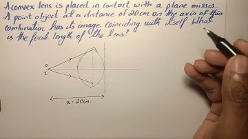 A convex lens is placed in contact with plane mirror. A point object at 20cm has its image coincide