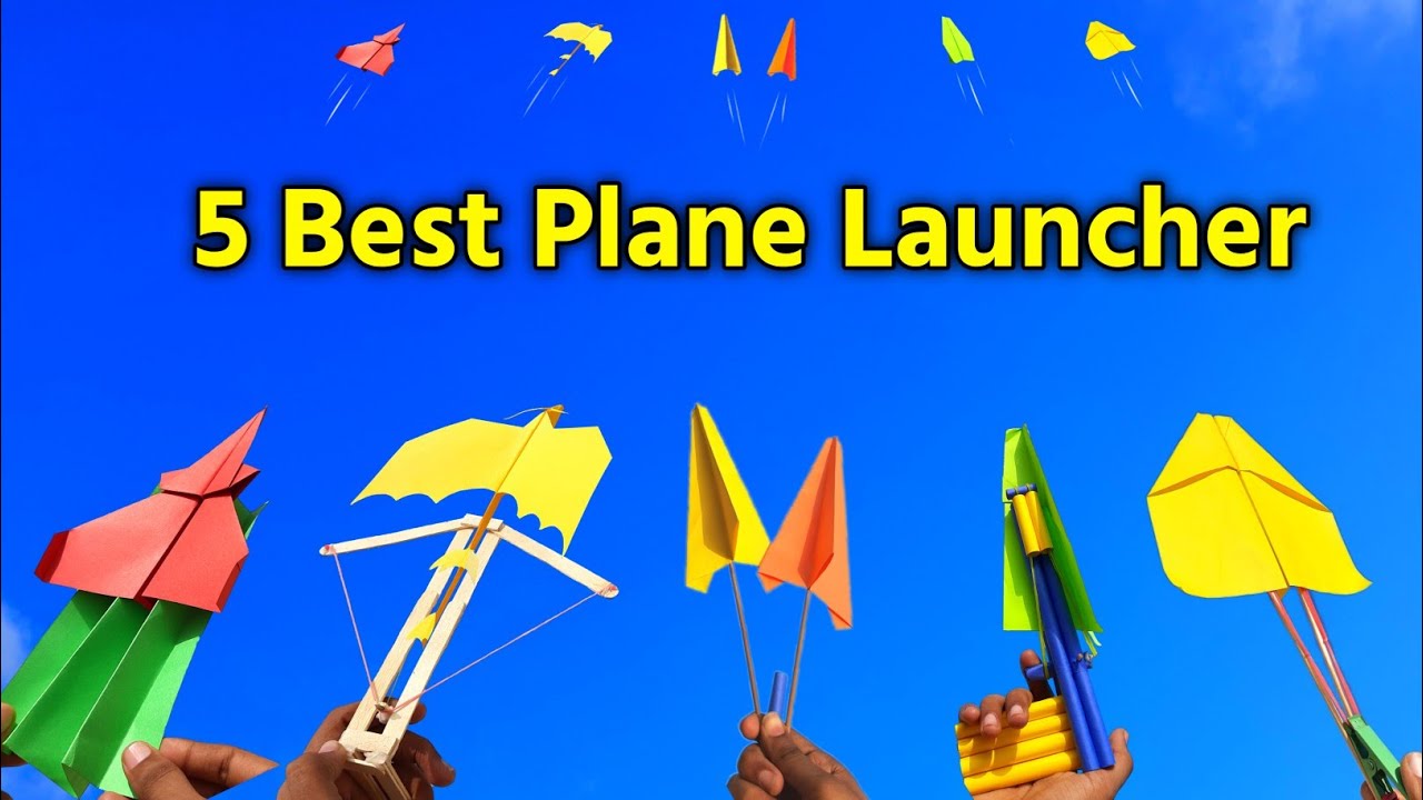 5 Best Paper plane launcher  how to make paper plane launcher  Rubberband launcher  flying plane