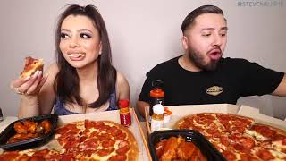 MUKBANG LITTLE CAESARS PIZZA EATING SHOW EAT WITH US!