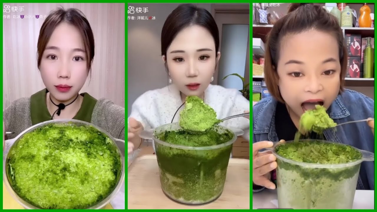 ICE EATING ASMR | GREEN ICE #iceeating 