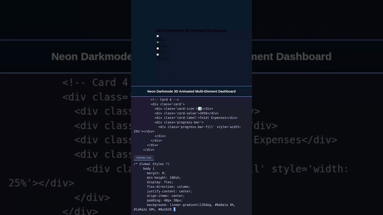 Neon Darkmode 3D Dashboard! #webdevelopment #css #shorts #uidesign