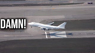 Long 747 Take-off roll Hong Kong Airport with ATC