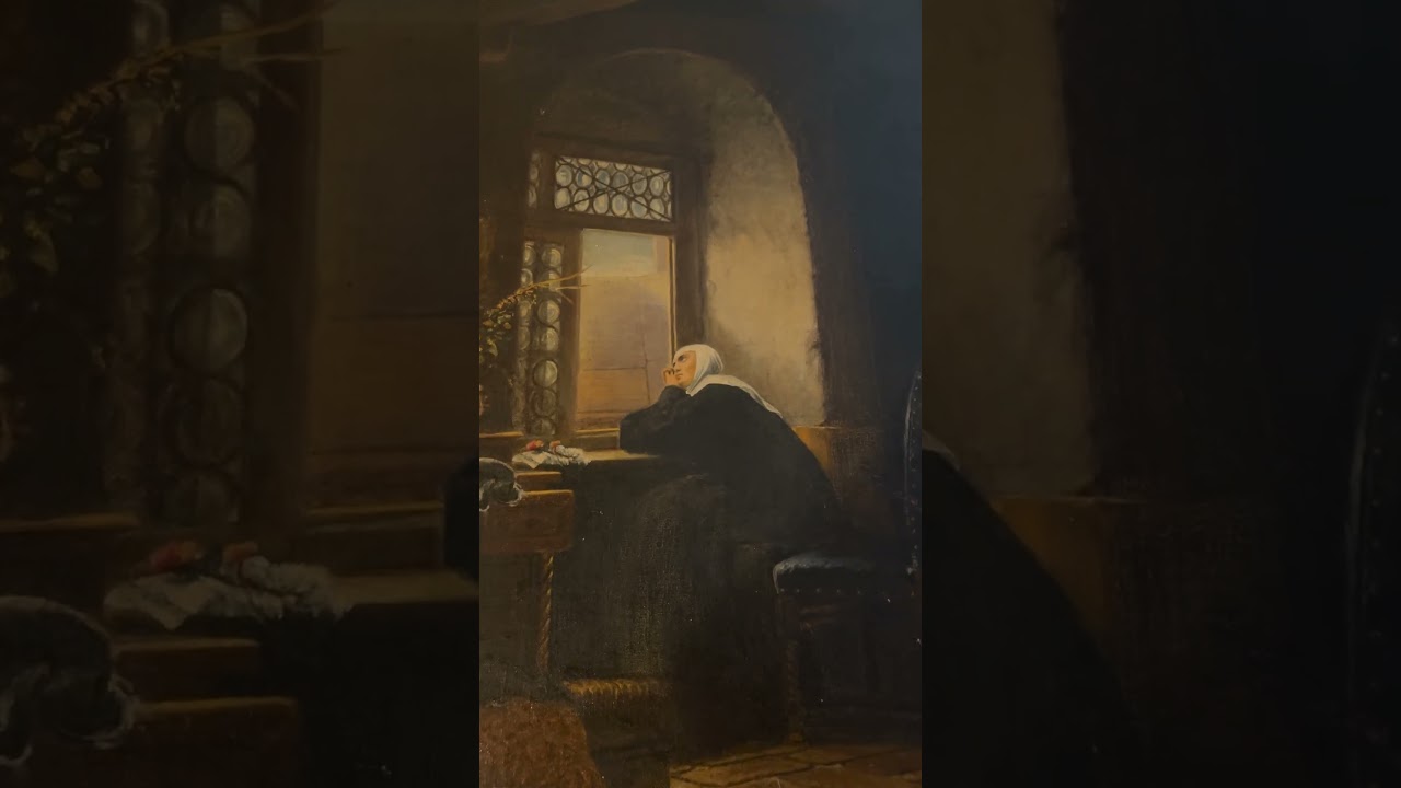 玄関前に最適西洋古典絵画「モンツァの尼僧」19世紀頃？　レンブラント派 模写油彩 西洋古典絵画「モンツァの尼僧」19世紀頃？ レンブラント派 模写油彩1