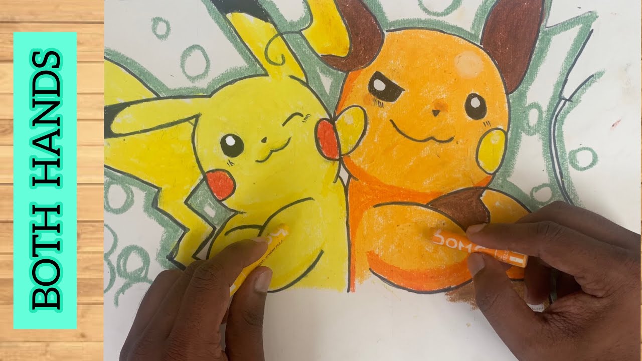 TWO HANDED Drawing Pikachu Raichu 2 Hands 2 Drawings at the same