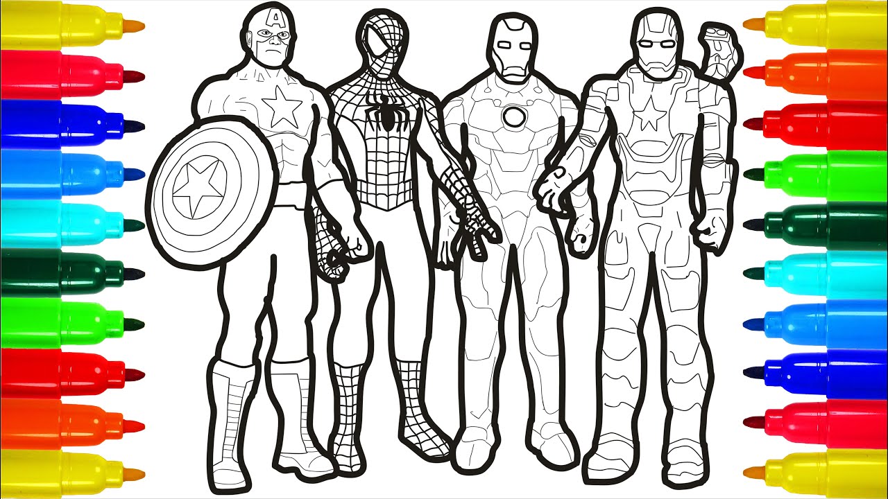 Avengers Spiderman Iron Man Captain America Hulk Thor Wolverine coloring  pages
