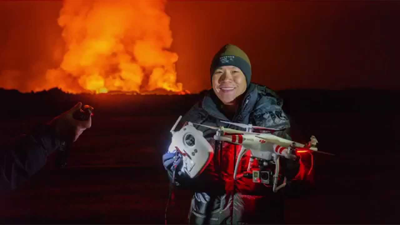 Video till Eric Cheng berättar om drönarflygturer över vulkaner