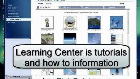 Microsoft Flight Simulator X program tutorial showing basic menus and setup