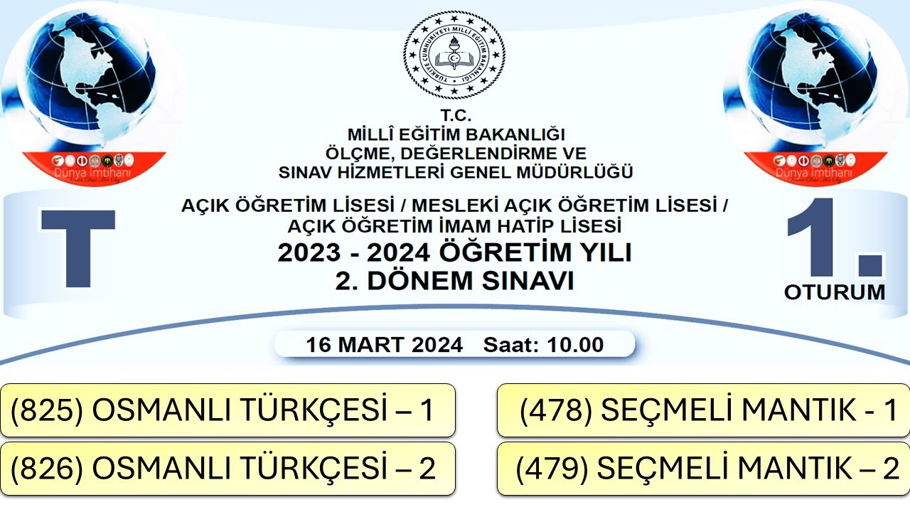 2024 / 2. DÖNEM / AÇIK ÖĞRETİM LİSESİ / OSMANLI TÜRKÇESİ – 1 VE 2 / SEÇMELİ MANTIK – 1 VE 2