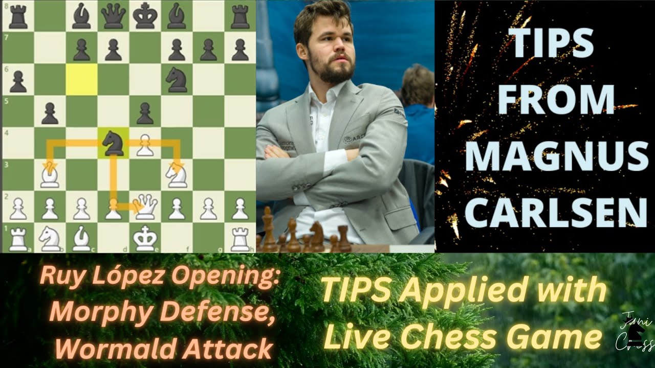 Magnus shows how to play the Ruy Lopez opening (Morphy Defense) 