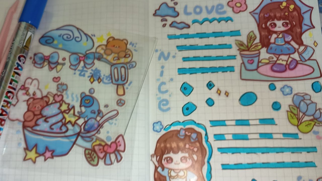 Blue Themed Kawaii Journal ideas..        #asmr #kawaii #sticker #journal #creative #diy
