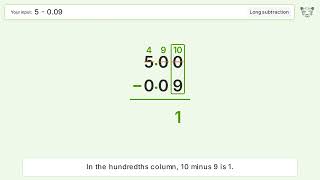 Long Subtraction Problem 5-0.09: Step-by-Step Video Solution