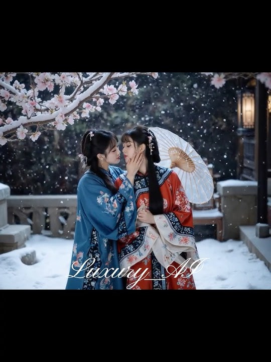 AI Beauty Qing Dynasty Romance 💙 Kiss Under the Paper Umbrella | Forbidden Love #ai美女  #lesbianlove