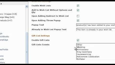 Gift List Settings Add Events - Websiteforge Ecommerce Website