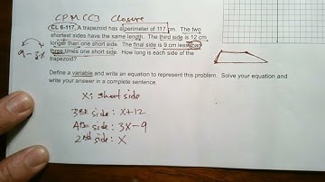CPM CC3 Chapter 6 Closure #6-117 (Using an equation to solve a word problem)
