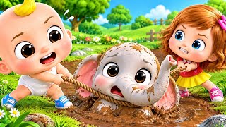 Baby Elephant Stuck in Mud! 🐘😱 Funny Animal Rescue | 3D Cartoon for Kids