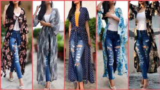 Top Class Stylish And Trendy Beautiful Jean's with Long Jacket Design For Stylish Girls