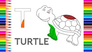T For Turtle Abcd For Kids Drawing And Coloring For Kids